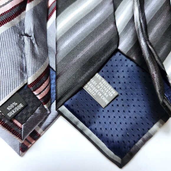 Lot of Seven Neckties Mens Greys Blacks Purples Pinks Various Designs and Makers - Picture 12 of 13